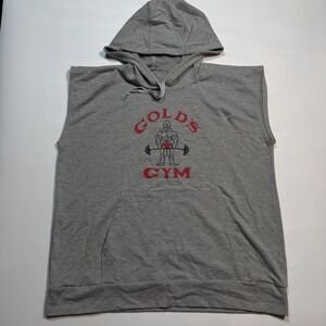 Gold's Gym Hoodie Mens Large Gray Sleeveless Pullover Bodybuilding Logo